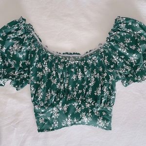 Zaful green floral crop blouse small